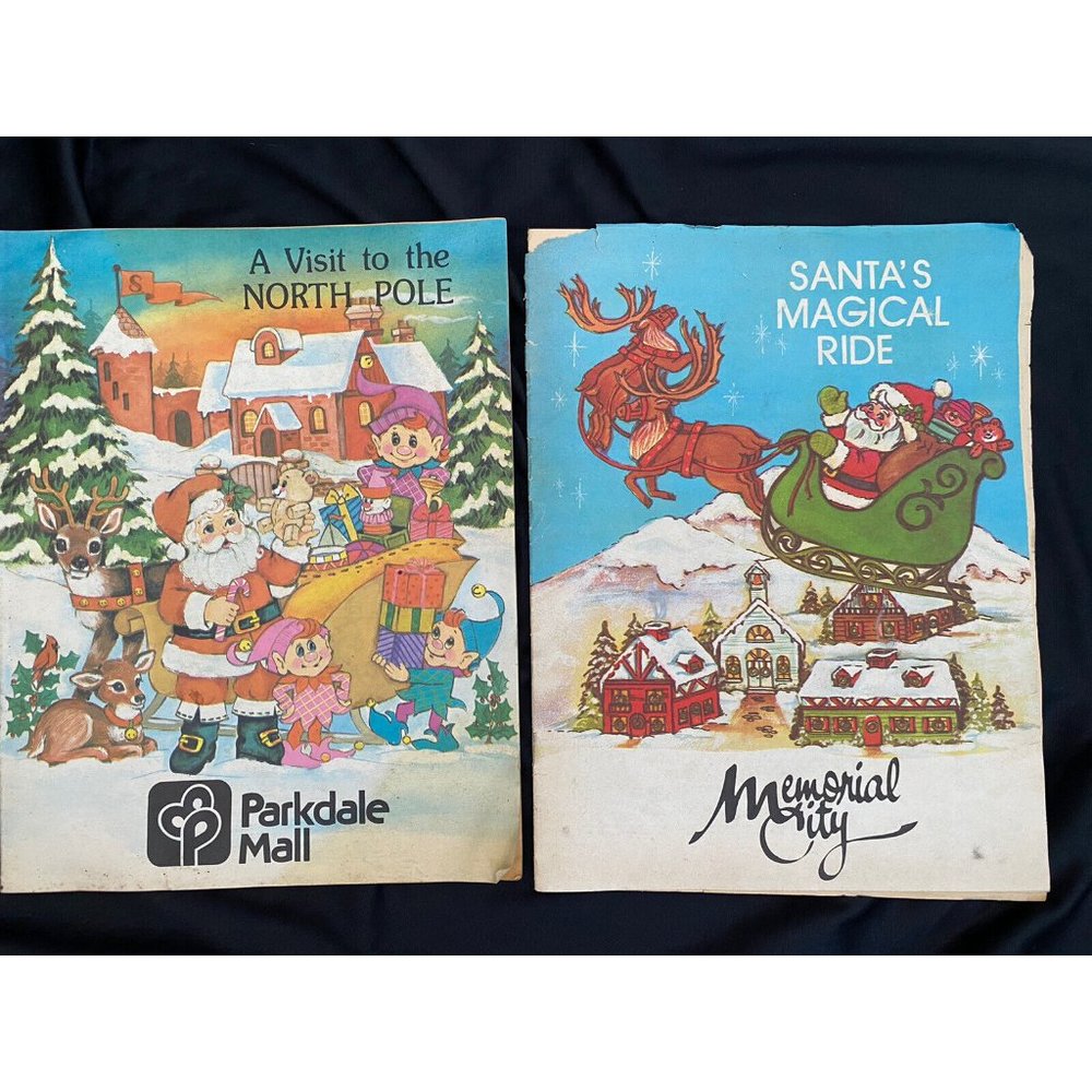 2 Vtg 1986 Parkdale, 89 Memorial City Mall Santa Give Away coloring book unused